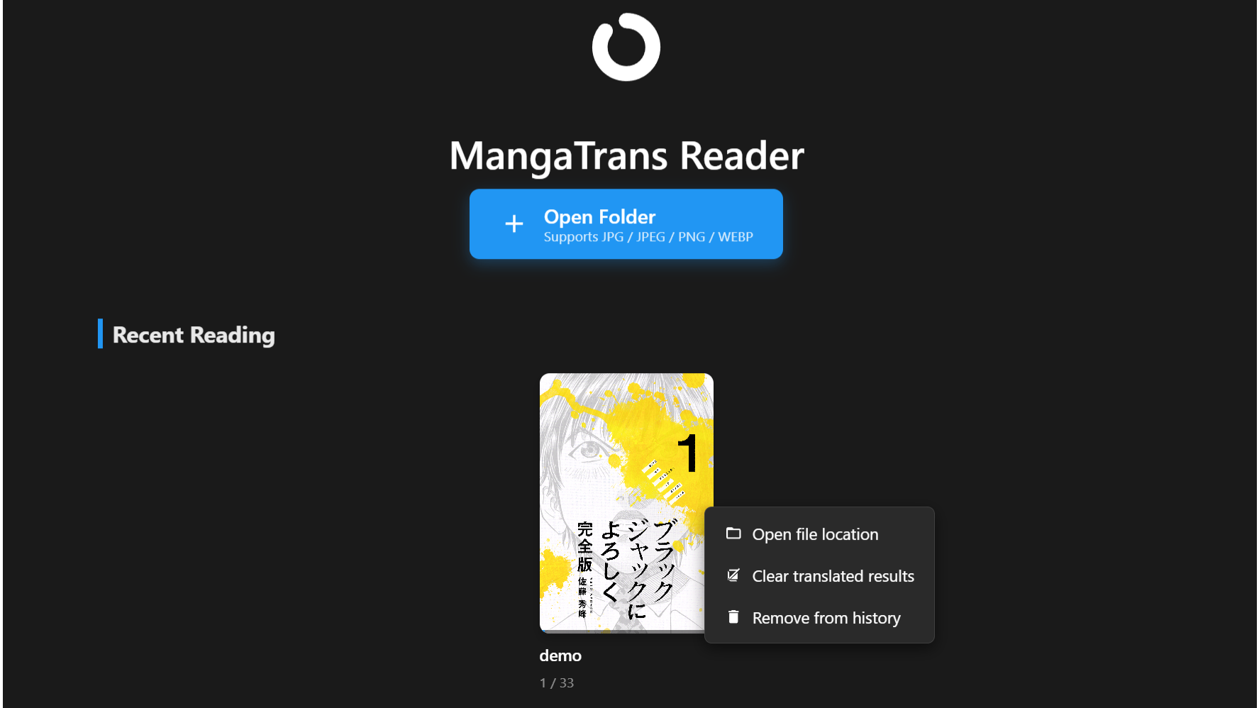 Right-click context menu on a library entry