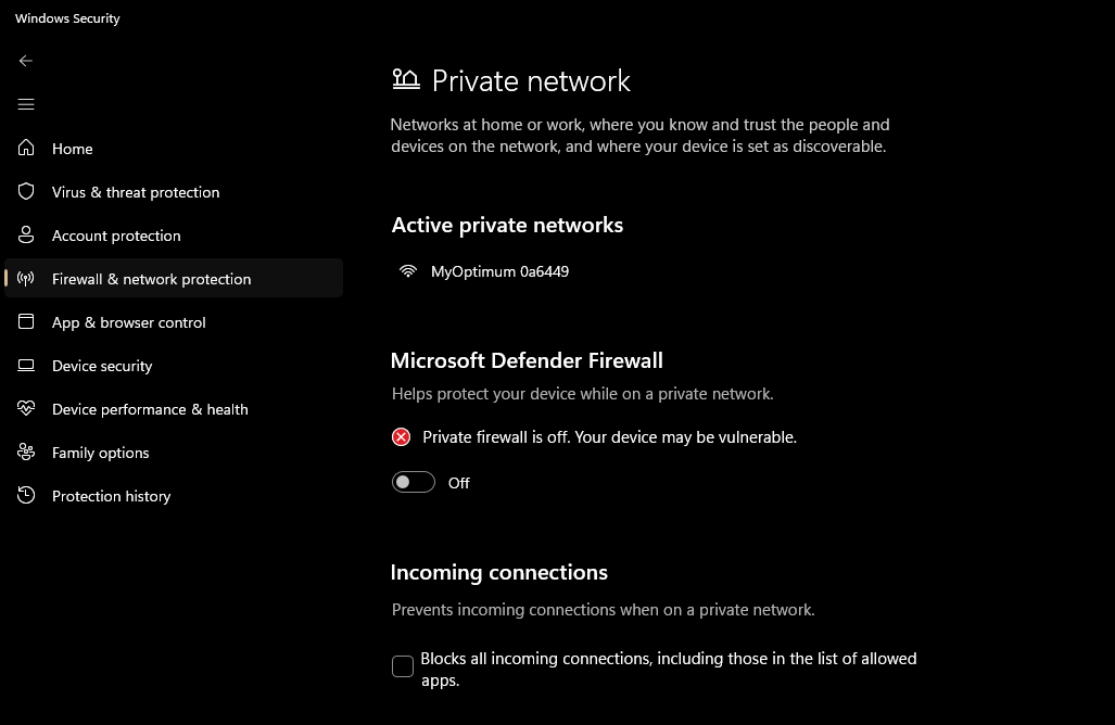 Microsoft Defender Firewall settings